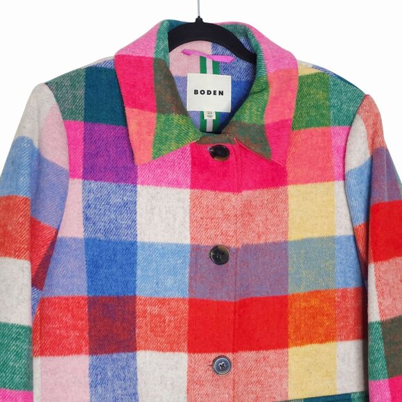 Boden Check Multicolored Wool Peacoat Jacket Size 10 - Picture 6 of 13